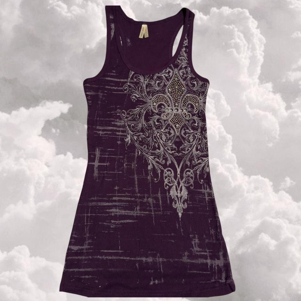 Y2K purple Grunge Mcbling Graphic Ribbed Tank Top